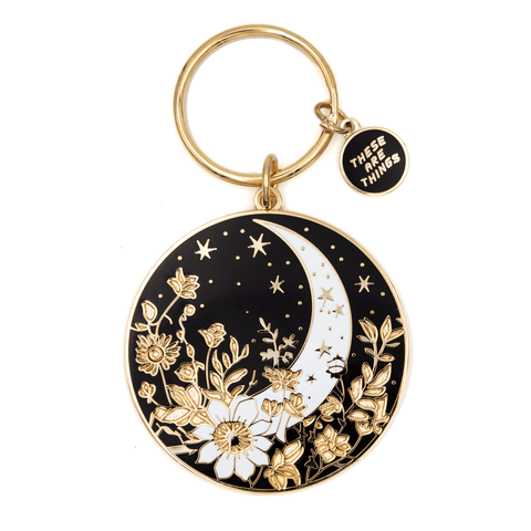 Floral Harvest Moon Enamel Keychain