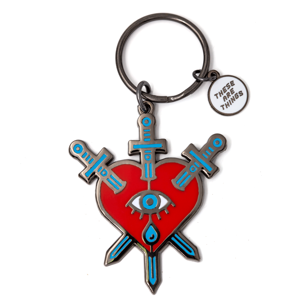 Three Of Swords Heart Enamel Keychain