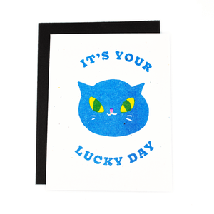 Lucky Day Black Cat Risograph Card