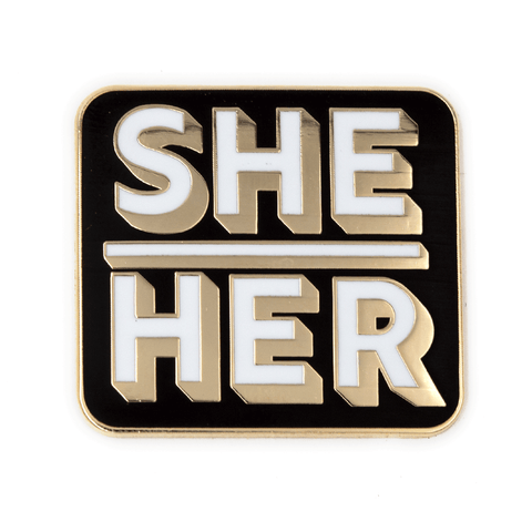 She Her Pronouns Block Pin