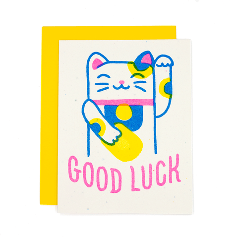 Good Luck Lucky Cat Risograph Card