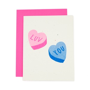 Luv You Candy Hearts Risograph Card